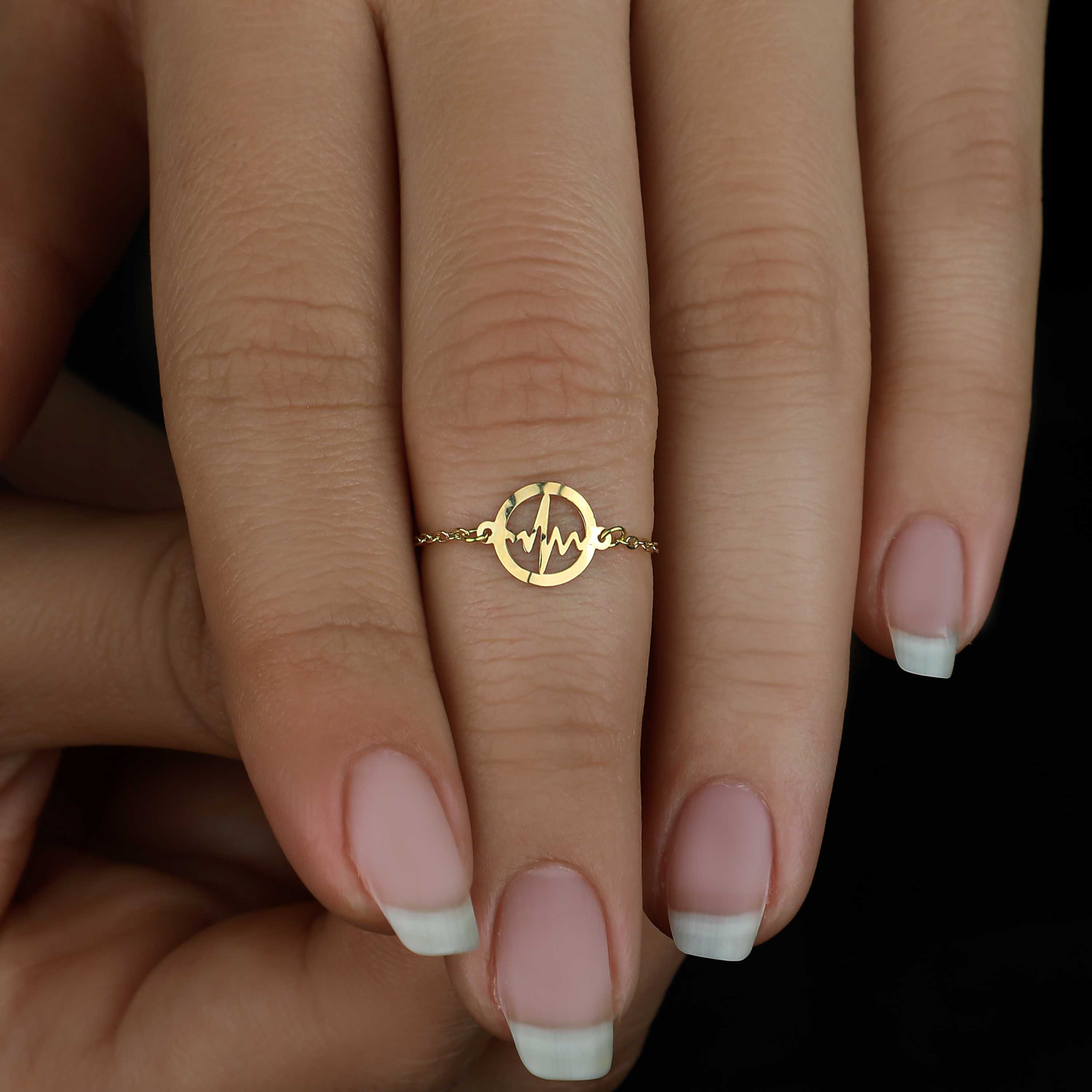 18k gold chain ring, Turkish made - (H-1289)